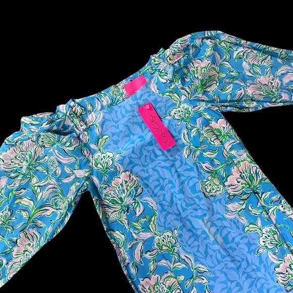 Lilly Pulitzer XXS Blue Green Floral Barbara Maxi Dress Puff 3/4 Sleeves READ - Picture 1 of 12